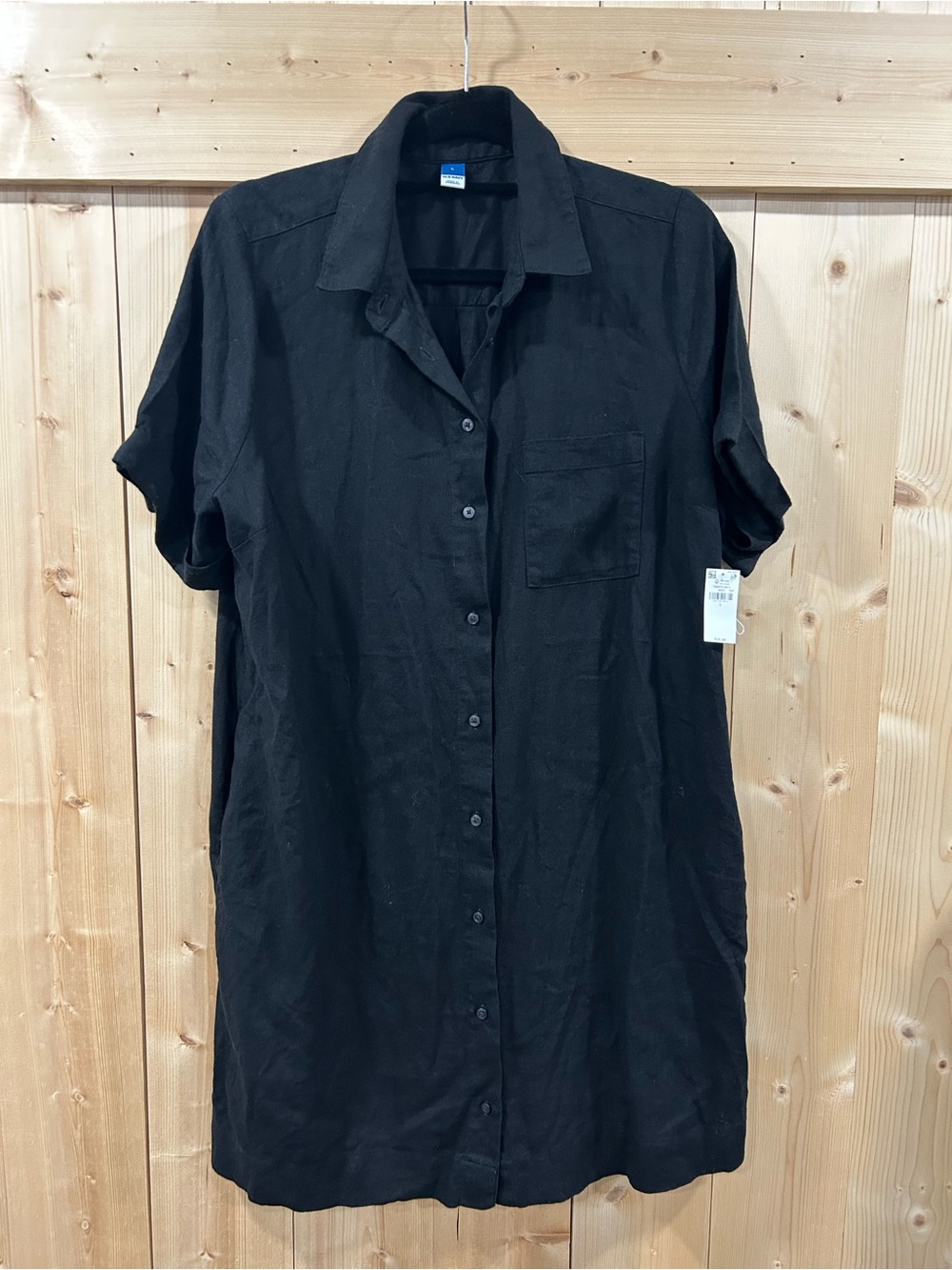 NWT Old Navy Black Linen Button Down Dress, Large